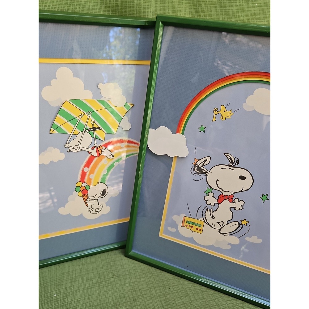 Set Snoopy Prints Dancing Ice Cream Flying Kite 3D‎ Vintage Matted Framed 16x14